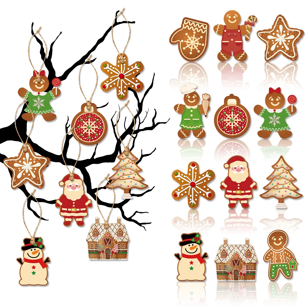 Christmas Gingerbread Man Paper Pendant Christmas Tree Pendant Ornaments Decoration New Year Home Decor 12pcs