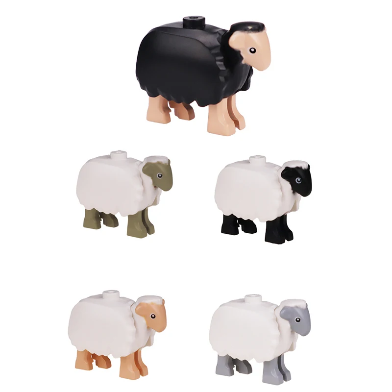 New Black Long Haired Sheep Goat Animal Parts MOC Building Blocks