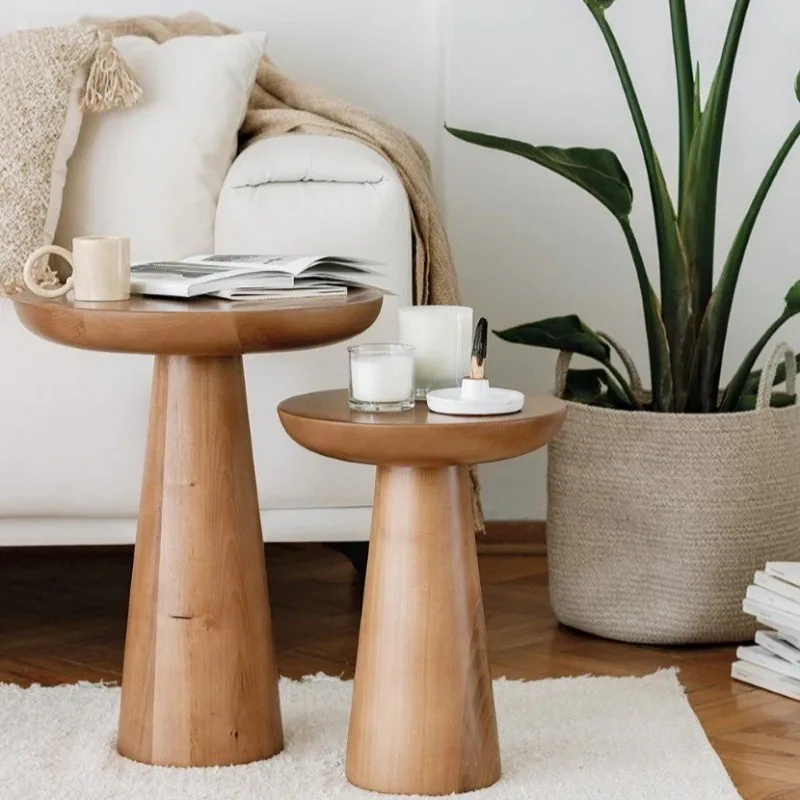 Wabi Sabi Solid Wood Side Table Modern Minimalist Living Room Sofa End Table Small Round Mini Low Table Home Furniture Decor