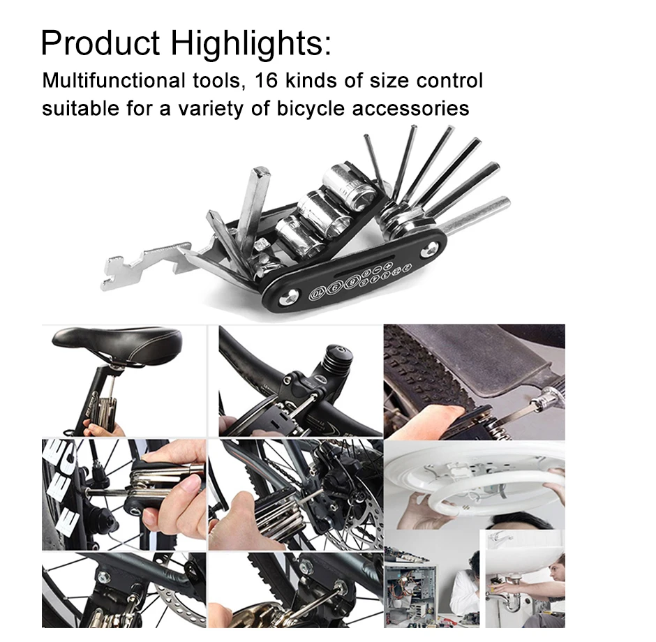 Description Picture 2 of item16 in 1 Mountain Bike Portable Socket Multipurpose Wrench Bicycle Multi Tool Screwdriver Motorcycle Bicycle Repair Tools
