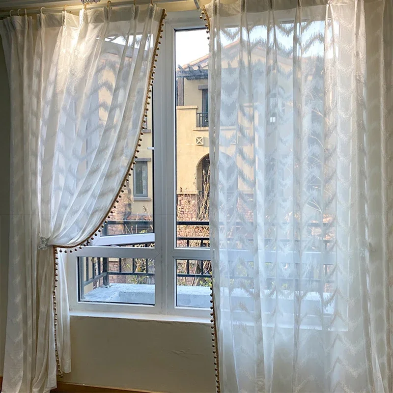 

Белая марлевая занавеска в стиле ретро с волнистыми краями Роскошные прозрачные Занавески для гостиной высококачественные жаккардовые занавески для спальни