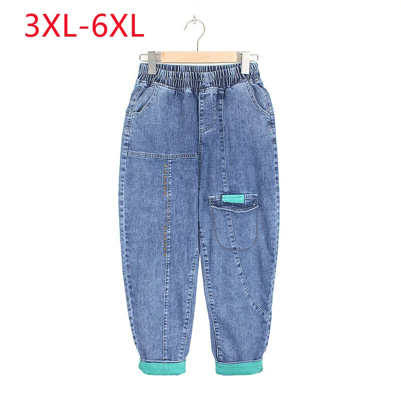 new-2023-ladies-spring-autumn-plus-size-pants-for-women-large-size-blue-jeans-3xl-4xl-5xl-6xl