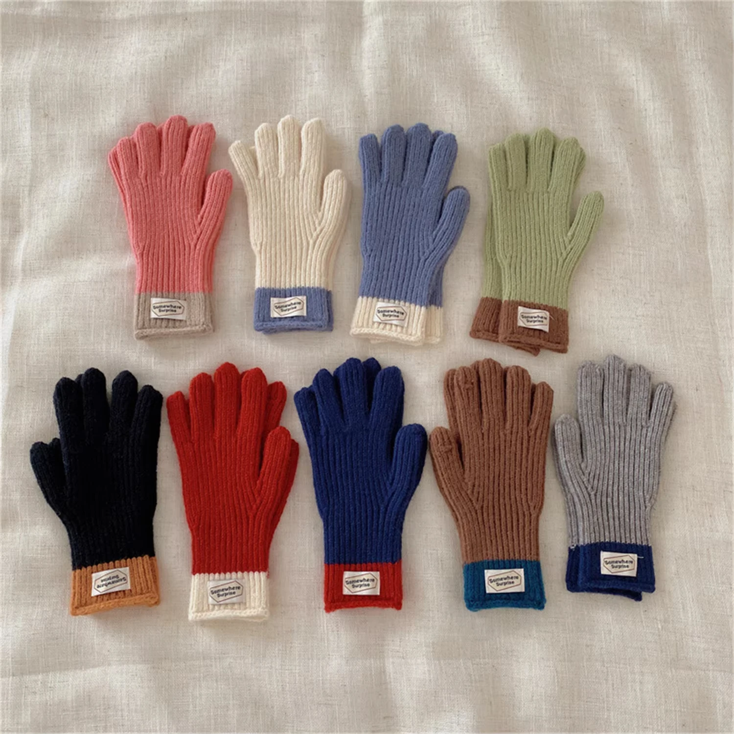 Winter Wool Kids Gloves Korean Solid Color Knitted Mittens Autumn Thicken Warm Children Boy Girl Full Finger Gloves