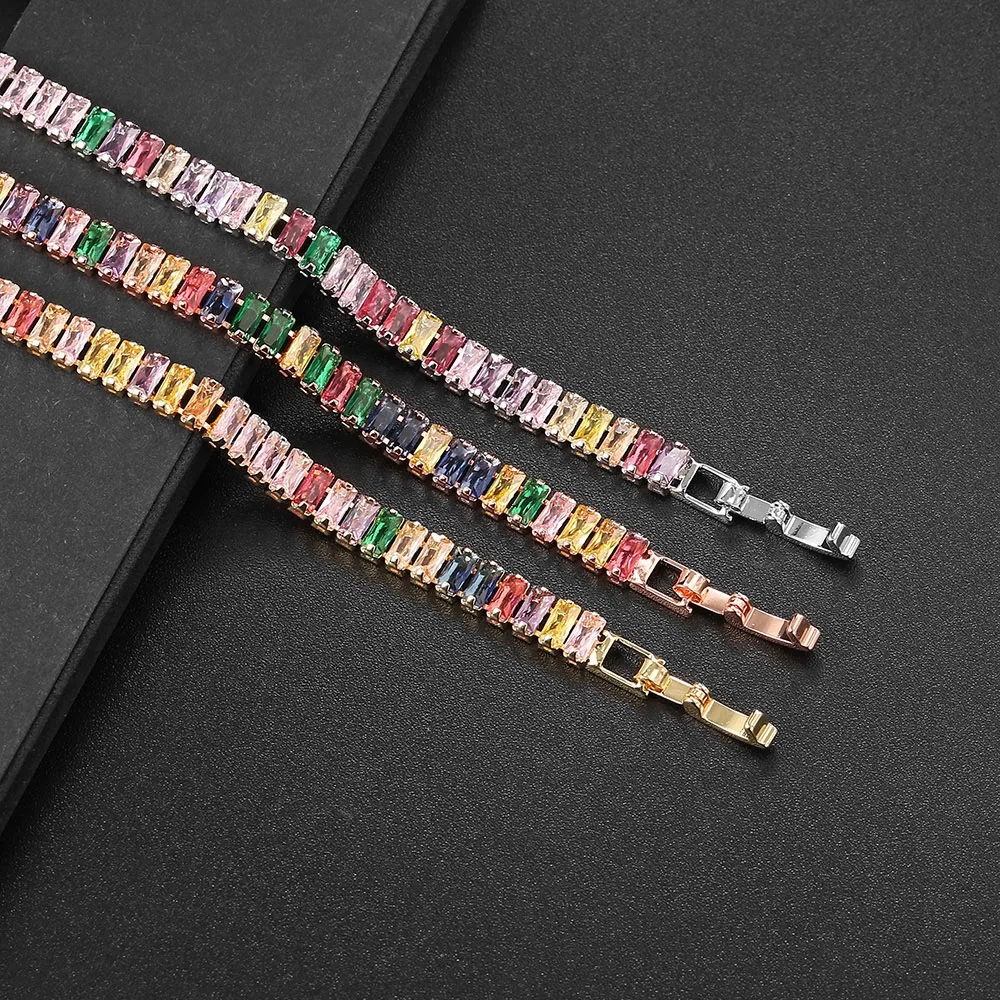 2,5 X5mm Rechteck Kristall Tennis Armbänder Bunte Zirkon Verstellbare Falten Schnalle Kette Auf Hand Partei Klassische Mode Schmuck – Detail 8