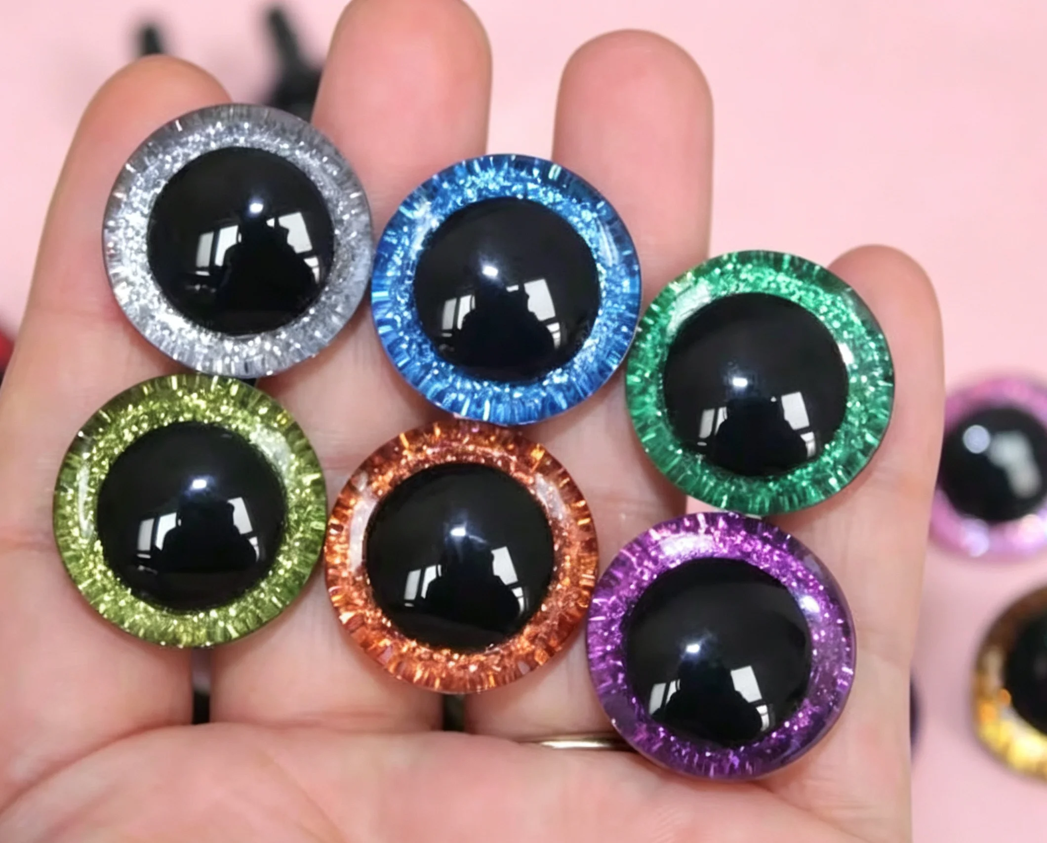 Set of 20 Clear 3D Glitter Plastic Safety Eyes with Washers - Assorted Sizes