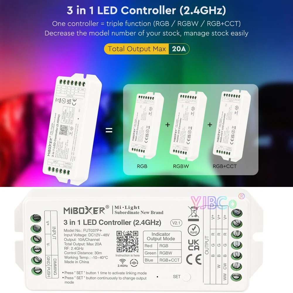 Miboxer Single Color Dual White 2 in 1 20A High Current Output LED Controller 12V 24V RGB RGBW RGBCCT 3 in 1 Strip Tape Dimmer single phase ac 0 10v output current transmitter hall effect current sensor