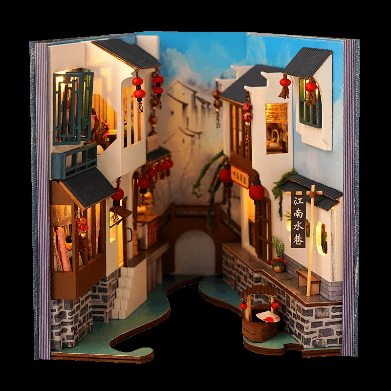 Home Decoration Gifts Book Nook Insert Decor Ancient Streets Retro Bookshelf Alley Bookend Model Building Kit with LED LightHome Decoration Gifts Book Nook Insert Decor Ancient Streets Retro Bookshelf Alley Bookend Model Building Kit with LED Light 