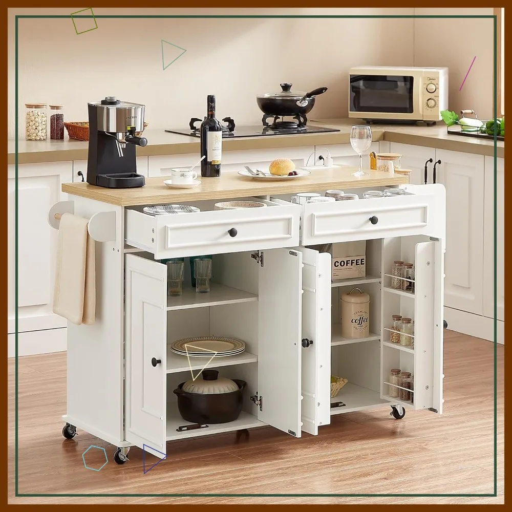 58" Mobile Kitchen Island Cart with Power Outlet, Storage, Spice Rack & Wheels 58" Mobile Kitchen Island Cart with Power Outlet, Storage, Spice Rack & Wheels