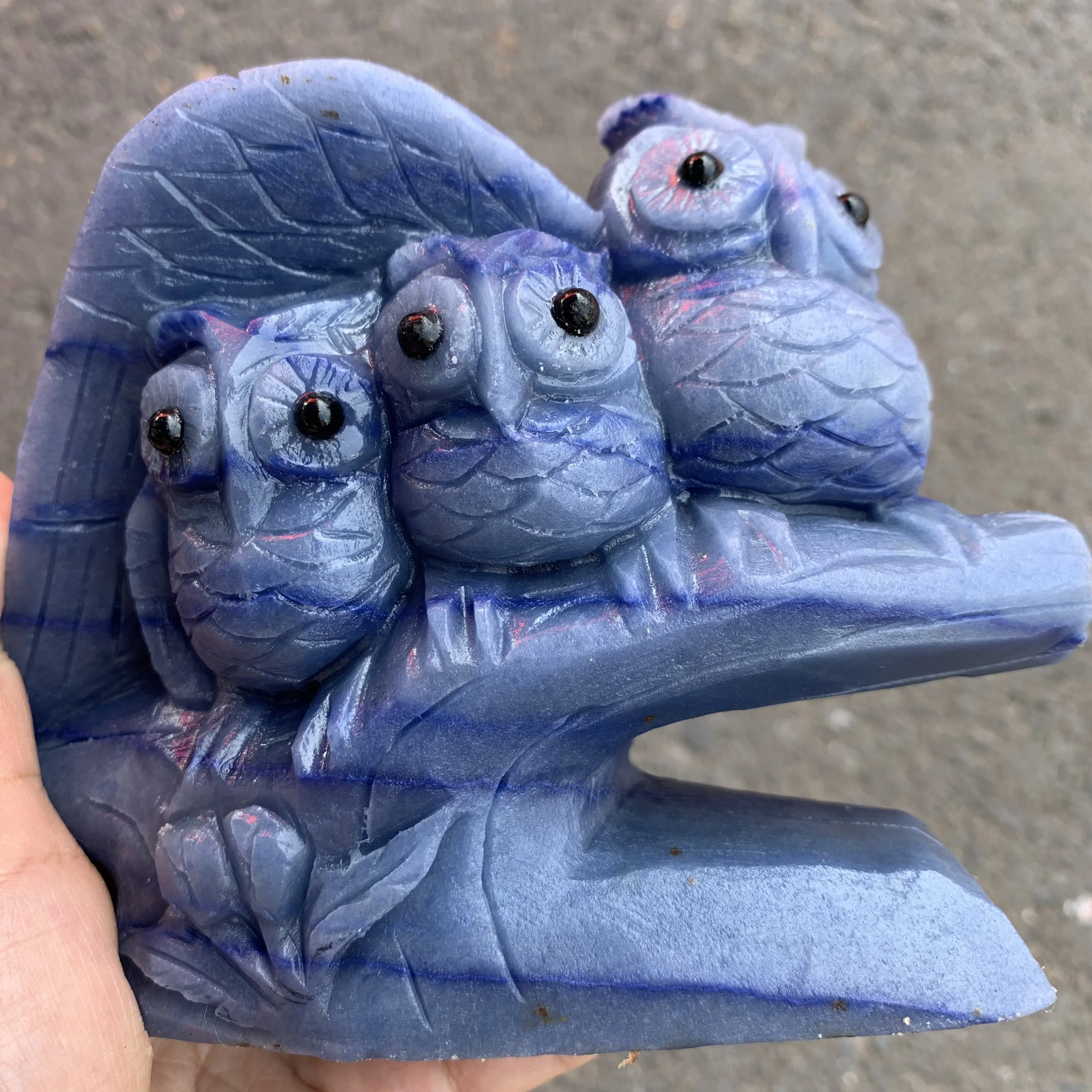 

Different each one Natural Blue Aventurine Carved owl Blue Ruby Zoisite crystal night owl Figurine