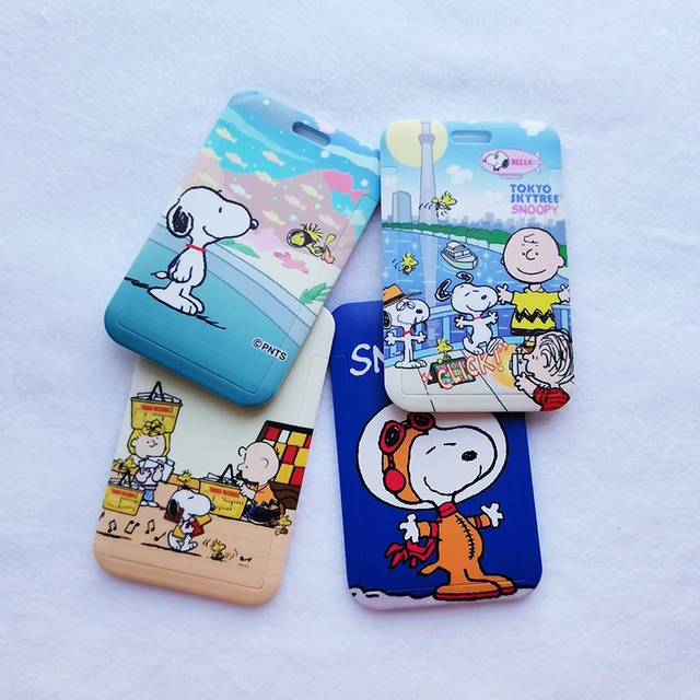 Snoopy Spike Charlie Brown Kawaii Badge Long Rope Card Set Meal Card  Protective Cover Door Campus