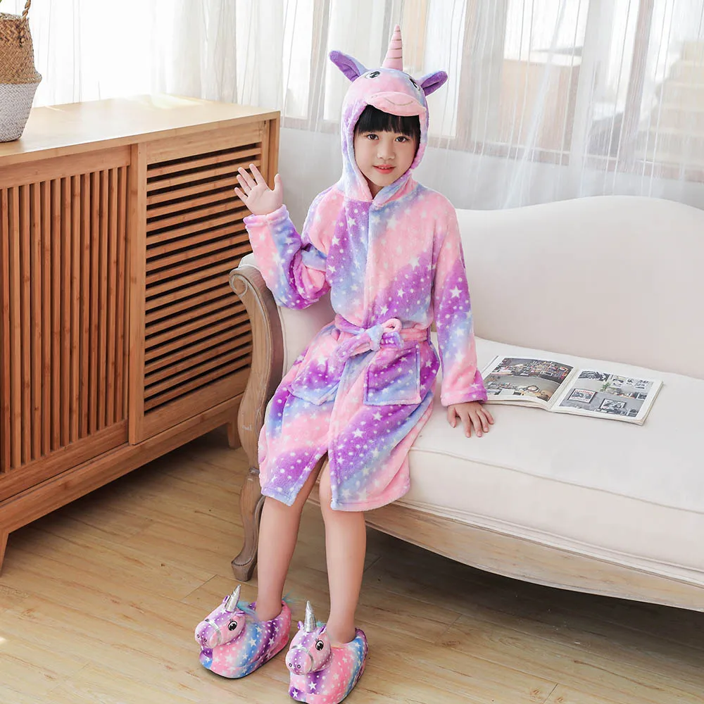Winter Toddler Girl Bathrobe 3 to 4 5 6 7 8 9 10 11 Years Kids Pajamas for Teens Boys Warm Rainbow Children Towel Robes Homewear