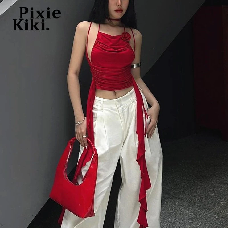 PixieKiki Y2k Sexy Red Crop Tops for Women 2023 Summer Fashion 3d