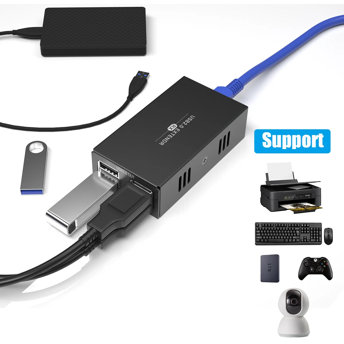 USB extender RJ45 with power supply Active USB extension cord 50M USB 2.0 Over C