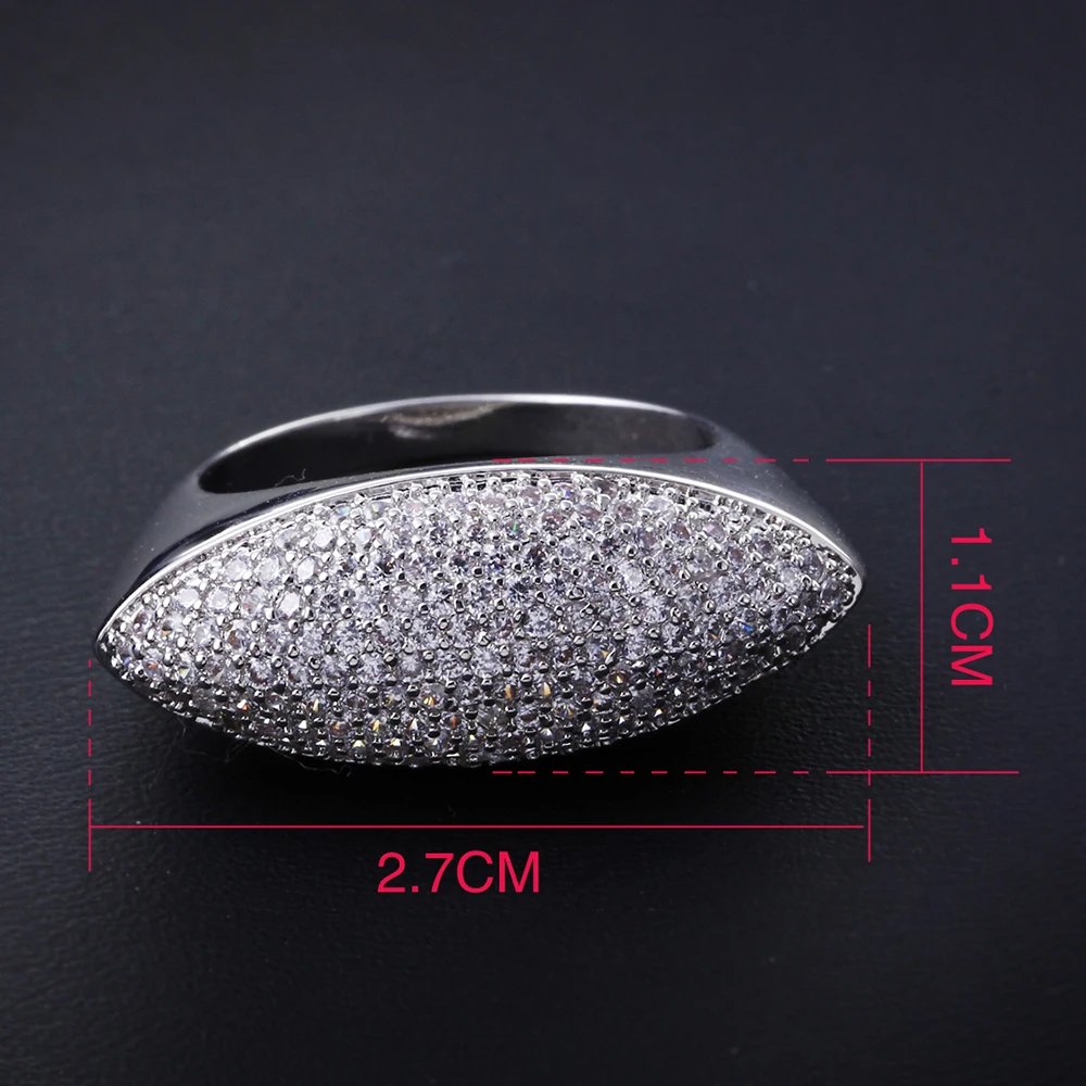 Big Discount Long Oval Shape ring Micro Pave Shiny Cubic Zircon Real Rhodium Plating Luxury Trendy Jewelry For Women