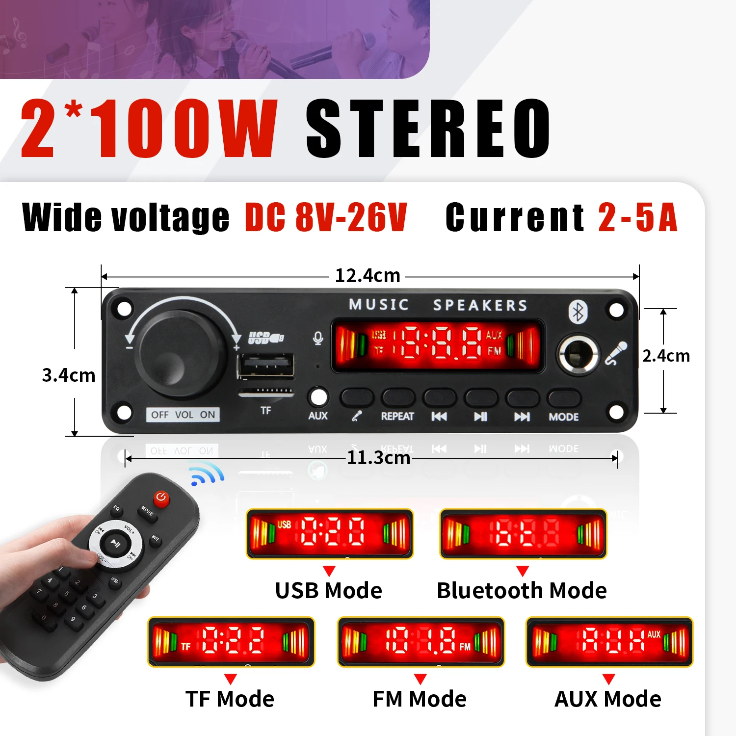 200W DIY Home Digital Amplifier MP3 Decoder Board 12V 100W Audio Power Bluetooth FM For Music Subwoofer Speakers Volume Control