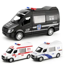 

1:32 Simulation Alloy Sound&Light Car Model Ambulance Special Police Van Pull Back Inertia Three-Door Model Children's Toy Gift