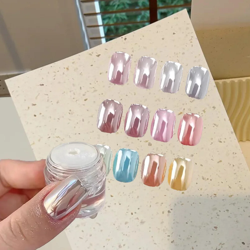 1Jars Aurora High-Gloss Chrome Nail Powder Moonlight White Shiny Laser Mirror Rubbing Dust Magic Mirror Fairy Pearlescent Powder nail powder