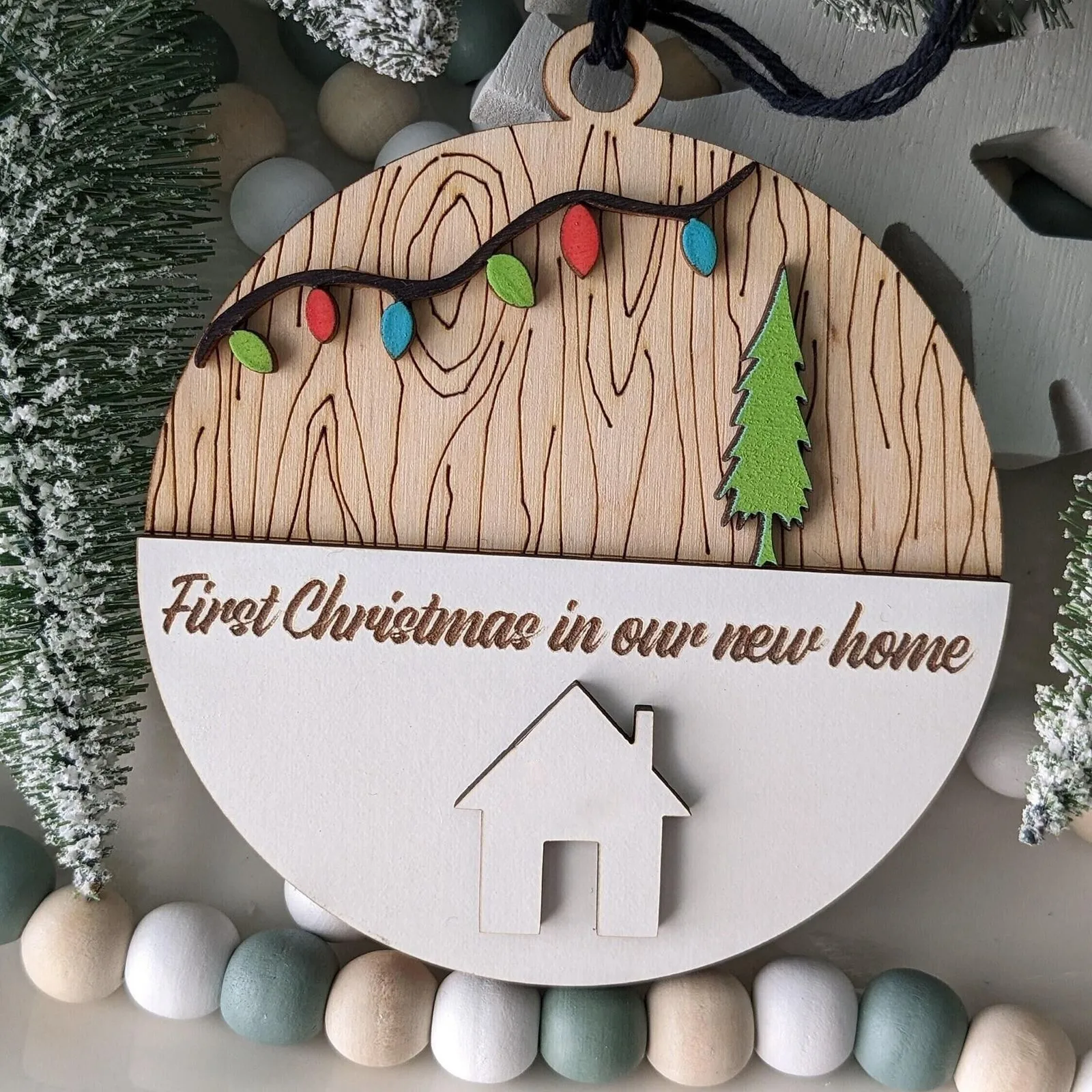 

Wooden Round Pendant One Side Printed Plaque & Sing The First Christmas In Our New Home Holiday Gifts Hanging Ornament New Year