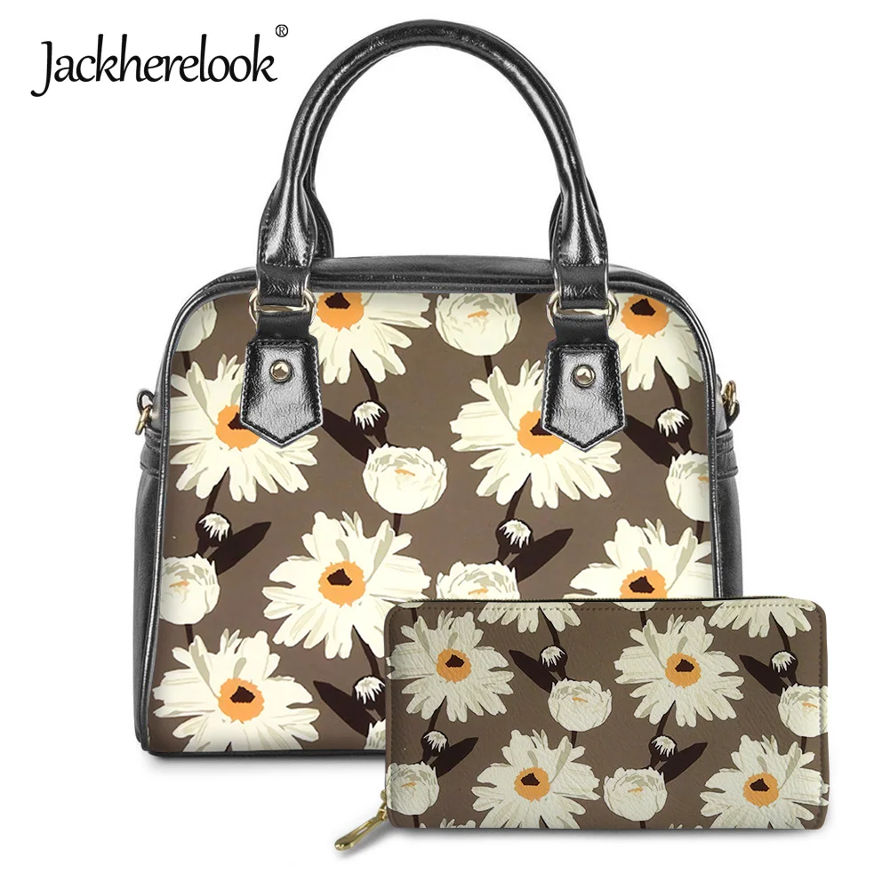 

Jackherelook, женские Роскошные Сумки из искусственной кожи с цветочным узором, женские сумки через плечо, сумка через плечо и кошелек, комплект из 2 предметов для девушек, сумка