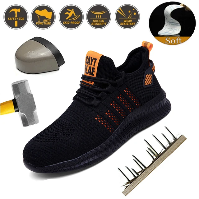 Zapatos de seguridad para hombre, botas de trabajo antigolpes con punta de acero, zapatillas de seguridad antipuñaladas