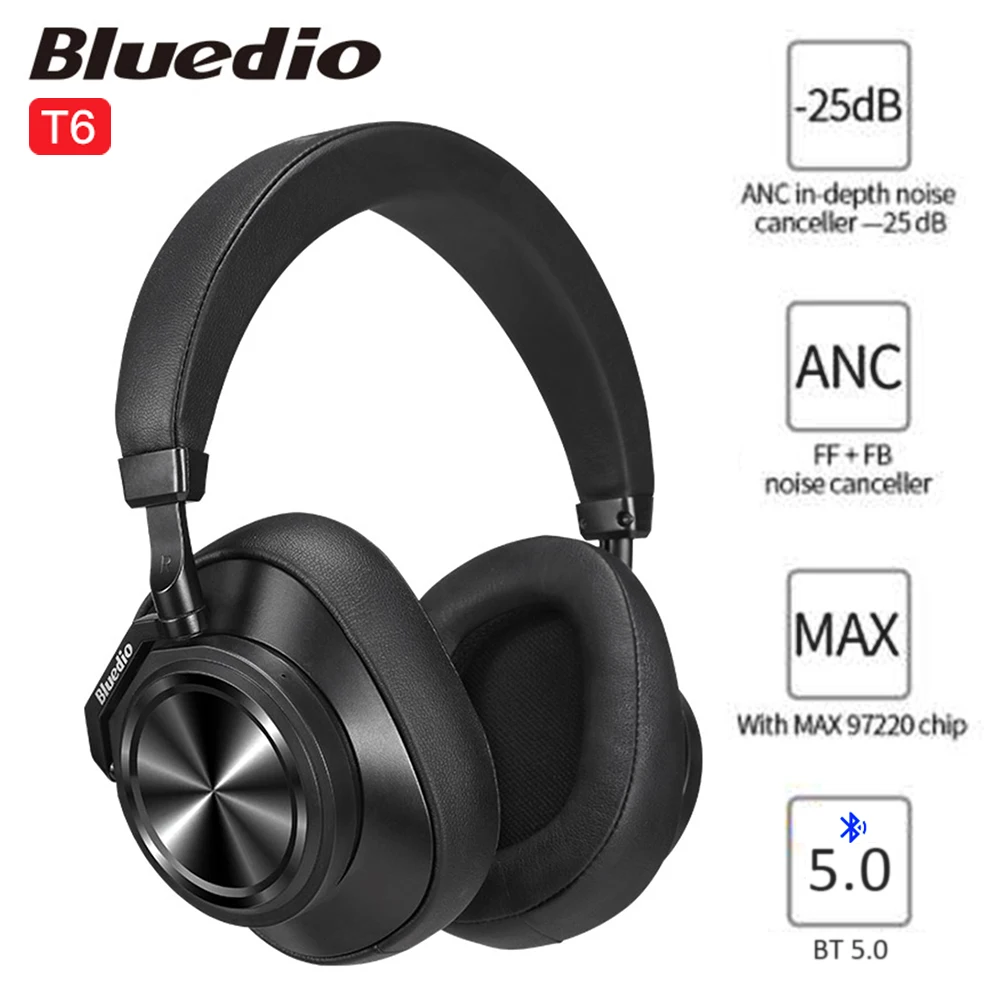 Bluedio T6 Bluetooth Headphones ANC Noise Cancelling 57mm Driver Hi-Fi Stereo Wireless Bluetooth-Compatible Headsets with Mic