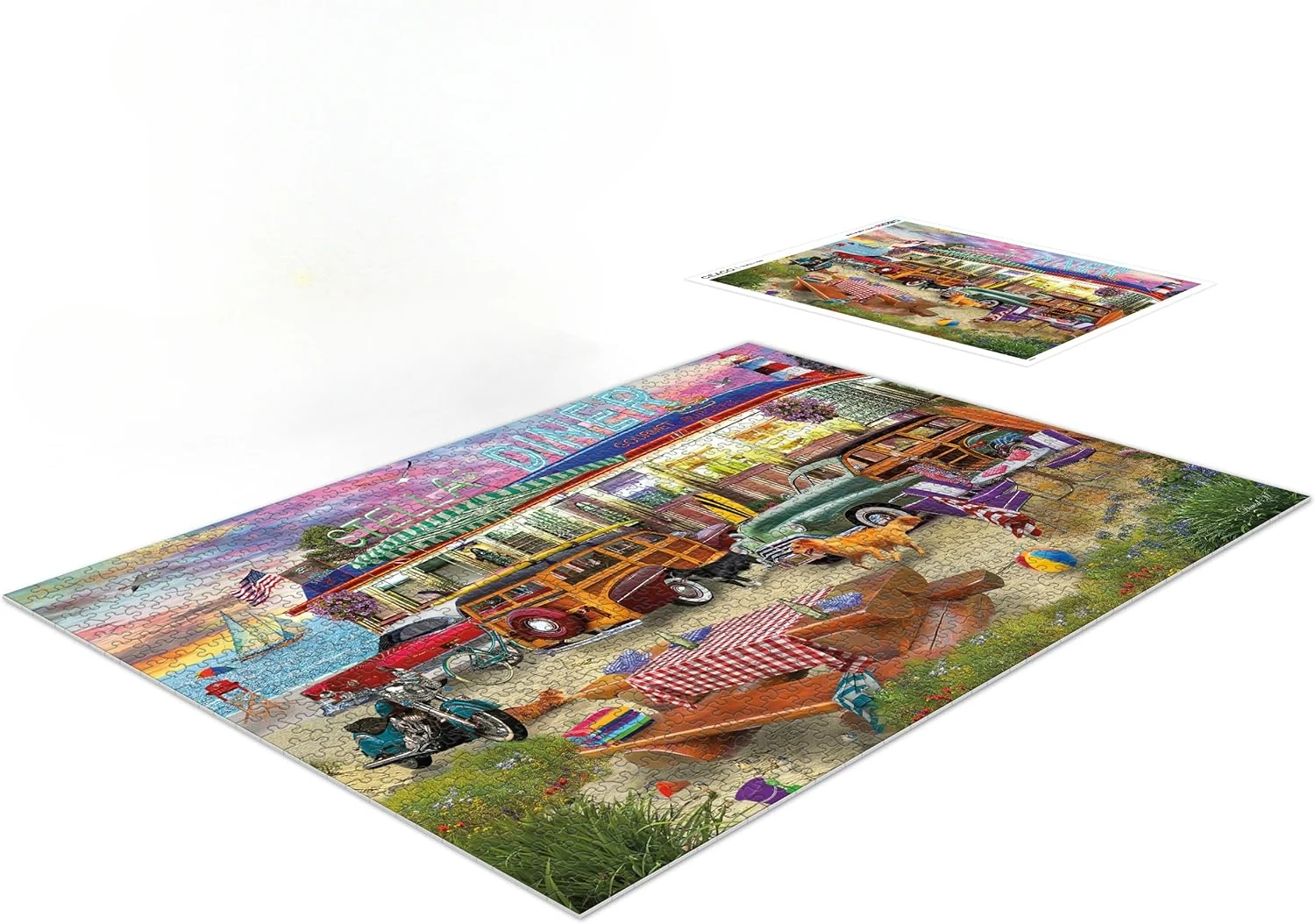 1000/500/300 Pieces Paper Puzzle for Beach Diner Jigsaw Puzzles for Challenging Family Activity Games Party Birthday Gift