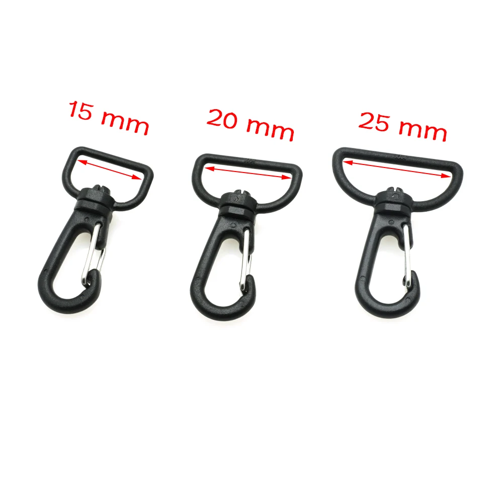 10pcs Plastic Swivel Snap Hook For Weave Paracord Lanyard Buckles Backpack Straps Webbing 15mm 20mm 25mm Black