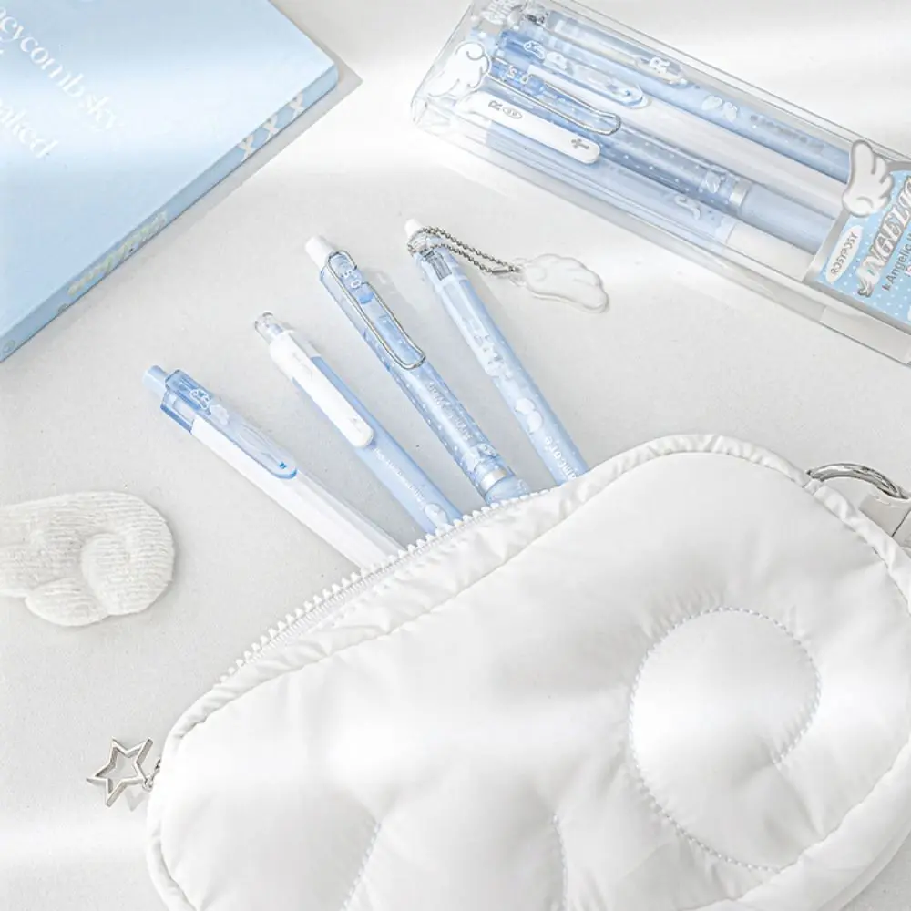 4Pcs/Set 0.5mm Pearl Angel Gel Pen Set Soft Comfort Grip Gel Ink Black Ink Exam Pens Wing Design Smooth Writing
