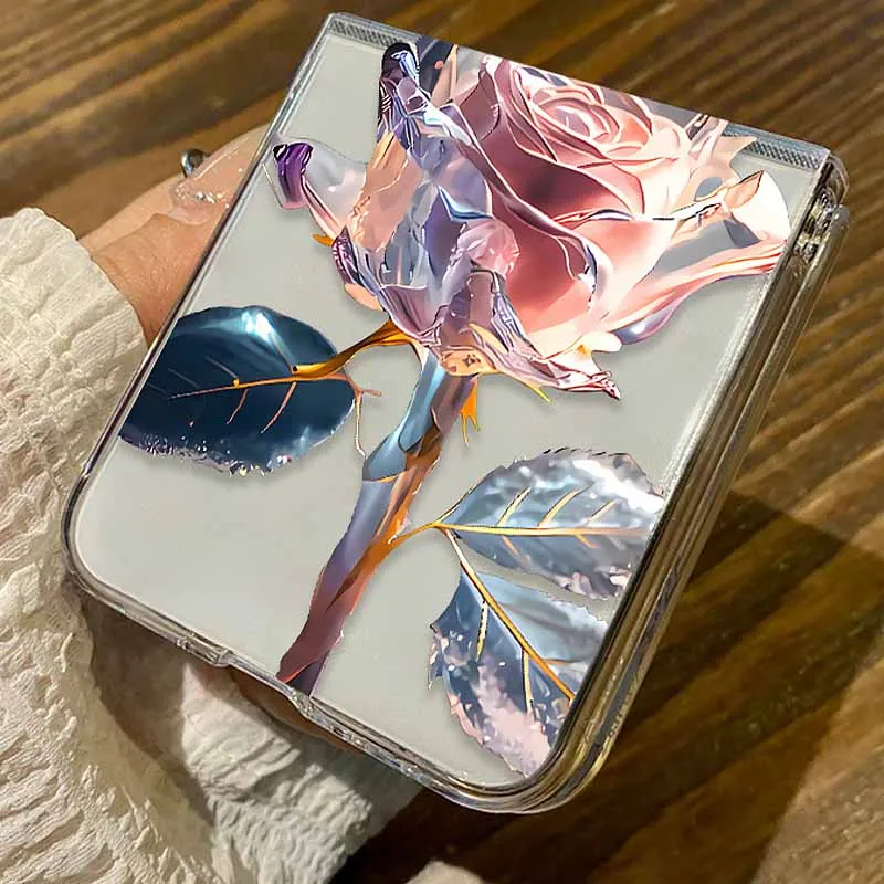 Flower Pattern Clear Transparent Hard Folding Phone Case