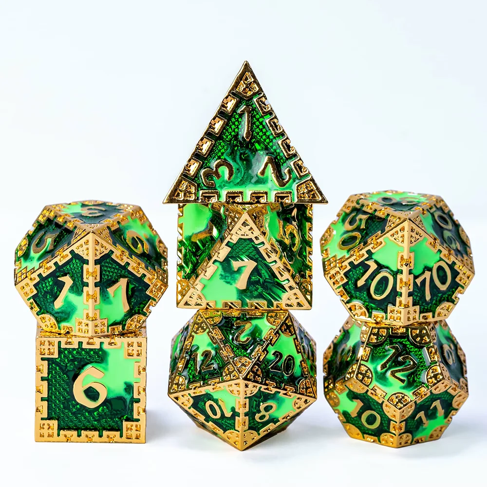 Cusdie DND Metal Solid Dice Dragon Pattern 7Pcs D4-D20 Polyhedral Dice Set For D&D Role Playing Game Pathfinder Board Games game dice dice set acrylic dice