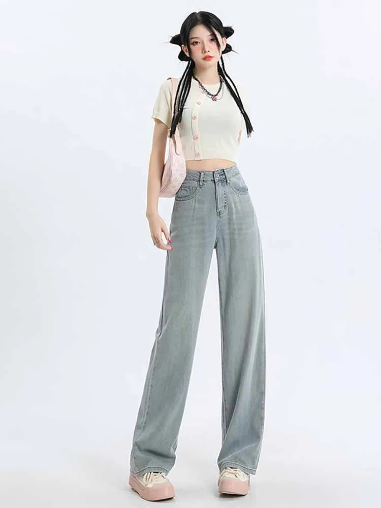 

2023 Summer Loose Drape Floor Mopping Wide Pants Women Light Blue Classic Jeans Women's Thin Section Breathable Casual Jeans