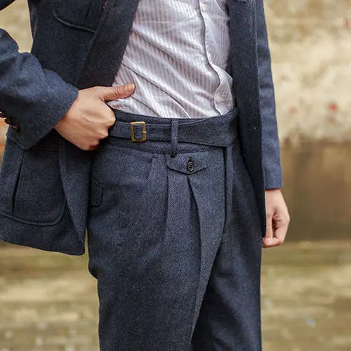2024 Autumn Winter Woolen Business Suit Pants Men High Waist Streetwear Casual Herringbone Straight Suit Pant Q20 6
