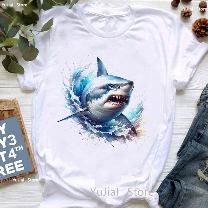 Goldener Hai gedruckt T-Shirt Frauen Kleidung Sommer Mode Tops T-Shirt Femme Harajuku Shirt lässig lustig T-Shirt weiblich – Detail 8