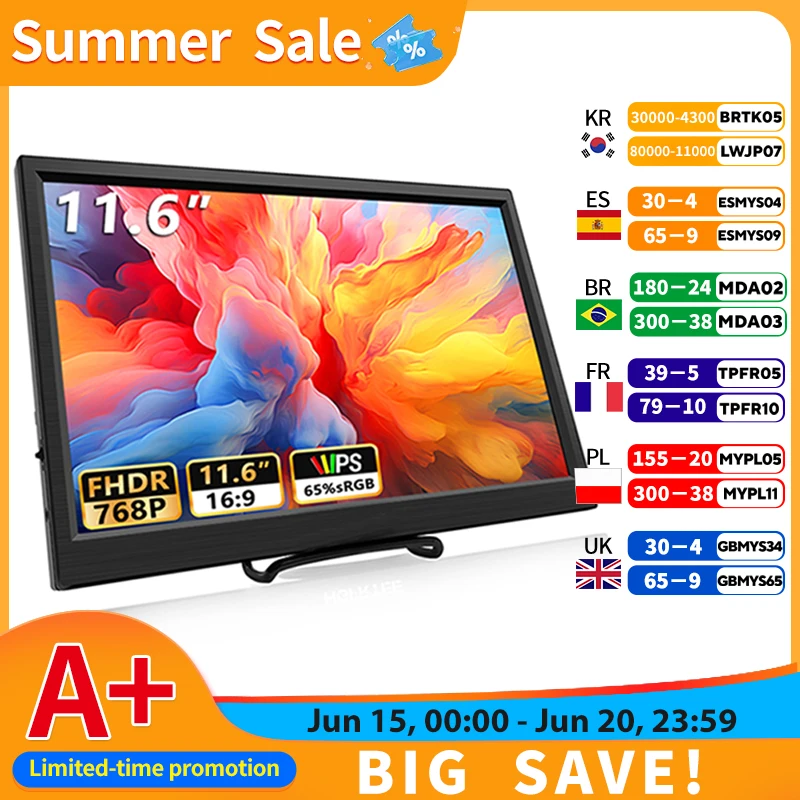 11.6 Inch Portable Monitor HDMI-Compatible Laptop second screen Gaming Extended Display For Switch/PS4/Xbox/Raspberry Pi