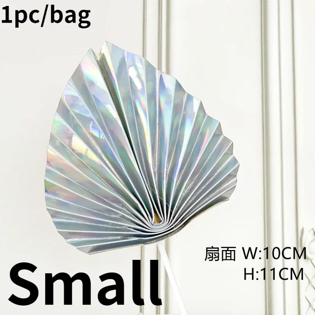 Palm Spear Cake Topper Happy Birthday Palm Leaf Decoration Cake Decorating Wedding Baking Dessert Table Party Favors Mirror-Silver-Small