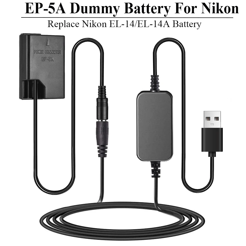 

USB Adapter Charging Cable + EP-5A DC Coupler EN-EL14 Dummy Battery for Nikon P7000 P7800 D5500 D5600 D3300 D5100 D5300 Camera
