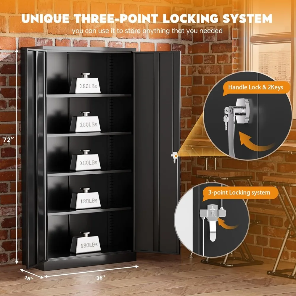 Steel SnapIt Storage Cabinet72"Locking Metal Garage Storage Cabinet with 4 Adjustable Shelves,2 Doors and Lock for File,Office 3