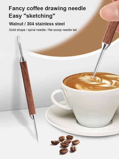 Stainless Steel Coffee Art Pen Wood Handle Latte Pull Flower - Temu