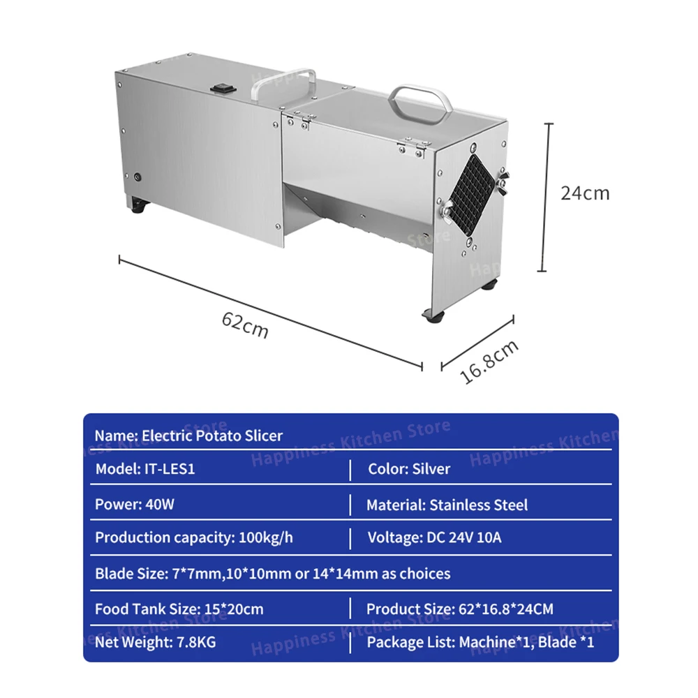 Commercial Potato Slicer Electric French Fry Cutter Stainless Steel Fruit Vegetable Cutter With 3 Blades 100kg/h