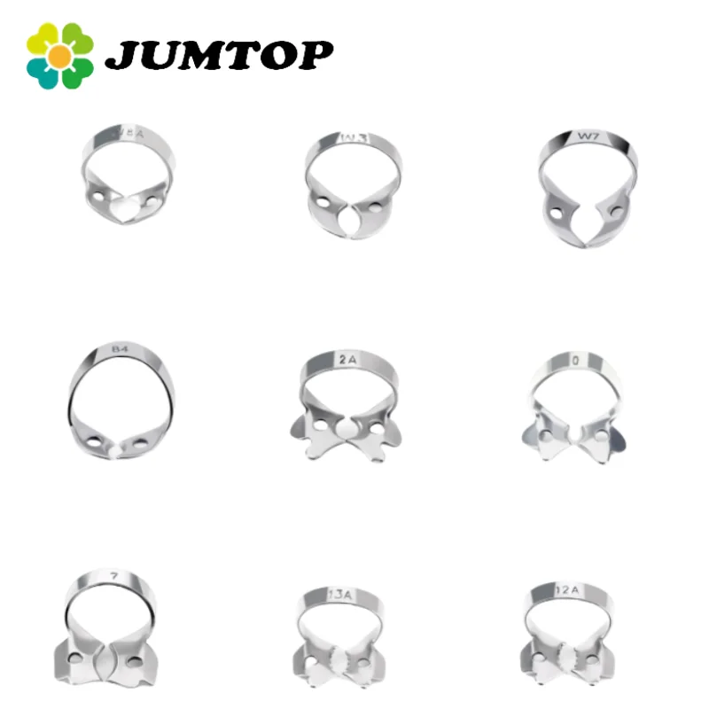 Abrazaderas de dique de goma Dental JUMTOP, Clips de barrera restauradora endodóntica de acero inoxidable, instrumentos de odontología