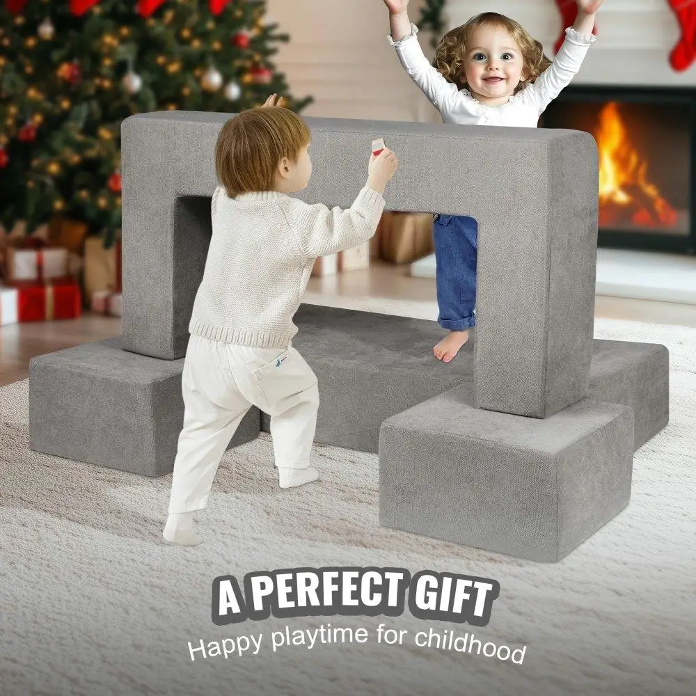 for kids Modular Sofa Bed Set Playroom Furniture 4Pcs with Removable Cover Grey 6