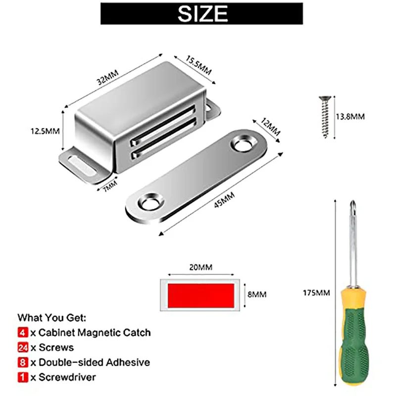6pcs ultra-thin drawer magnetic door closer with screws and screwdriver, cabinet door magnetic closer magnet