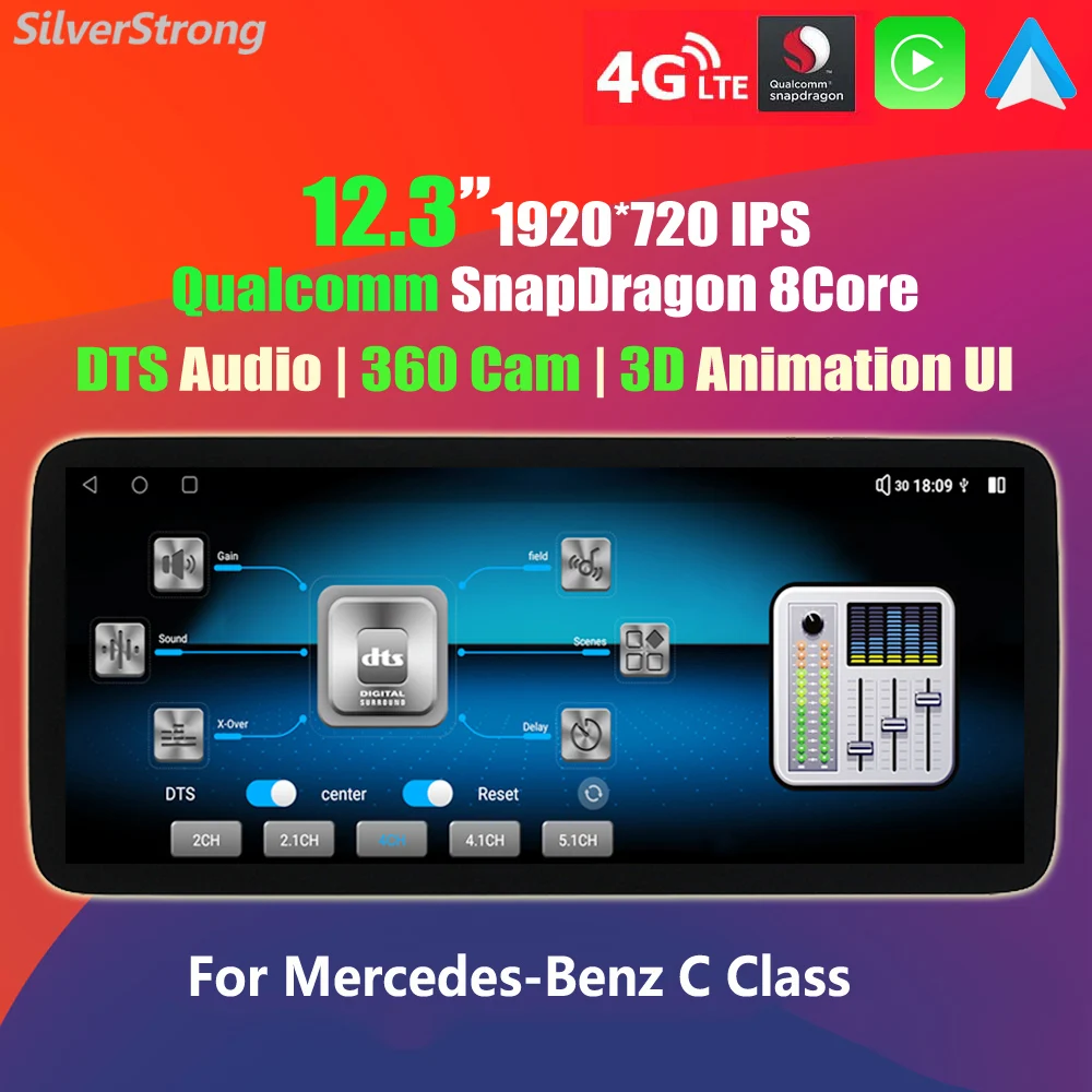 Qualcomm 12.3 dradio dts áudio carro gps rádio c200 para mercedes benz ...