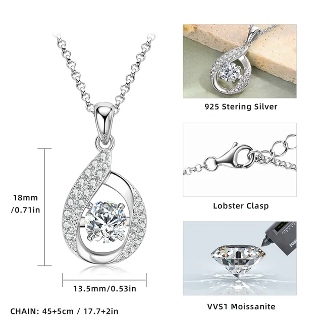 2024 New 6.5mm 1ct Round Moissanite Water Drop Necklace – 925 Silver