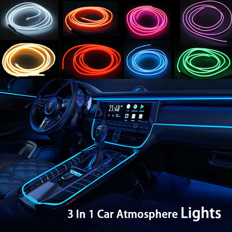 3 In 1 Car Atmosphere Lights Car Interior Led Decorative Lamp EL Wiring