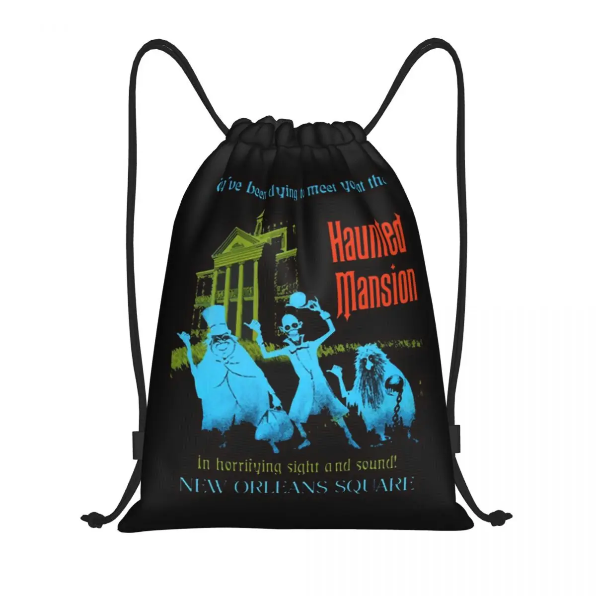 

Retro Vintage The Haunted Mansion Drawstring Backpack Bags Lightweight Halloween Ghost Gym Sports Sackpack Sacks for Training