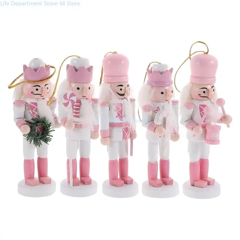 

5pcs Holiday Christmas Pink Nutcrackers Soldier Ornament Model Supplies for Home Bar Bookshelf Party Decoration