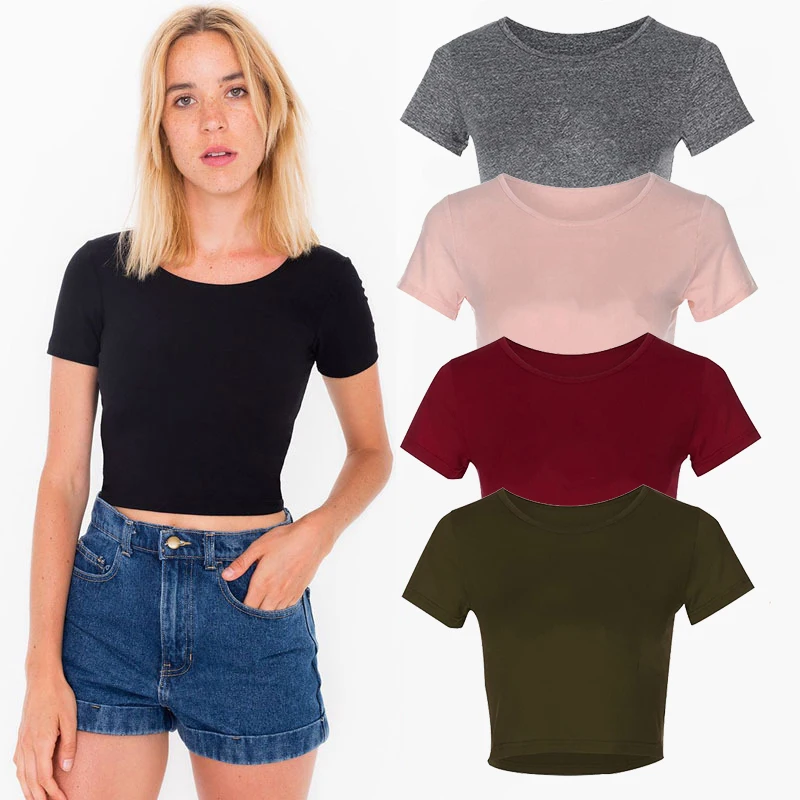 

New fashion women's round neck crop tops sexy short-sleeved casual shirt T-shirt short