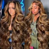 P4/27 mettre en évidence brun vague de corps 13x6 perruque de cheveux humains couleur blond miel 13x4 HD dentelle pré-plumée 40 46 pouces perruques pour les femmes
