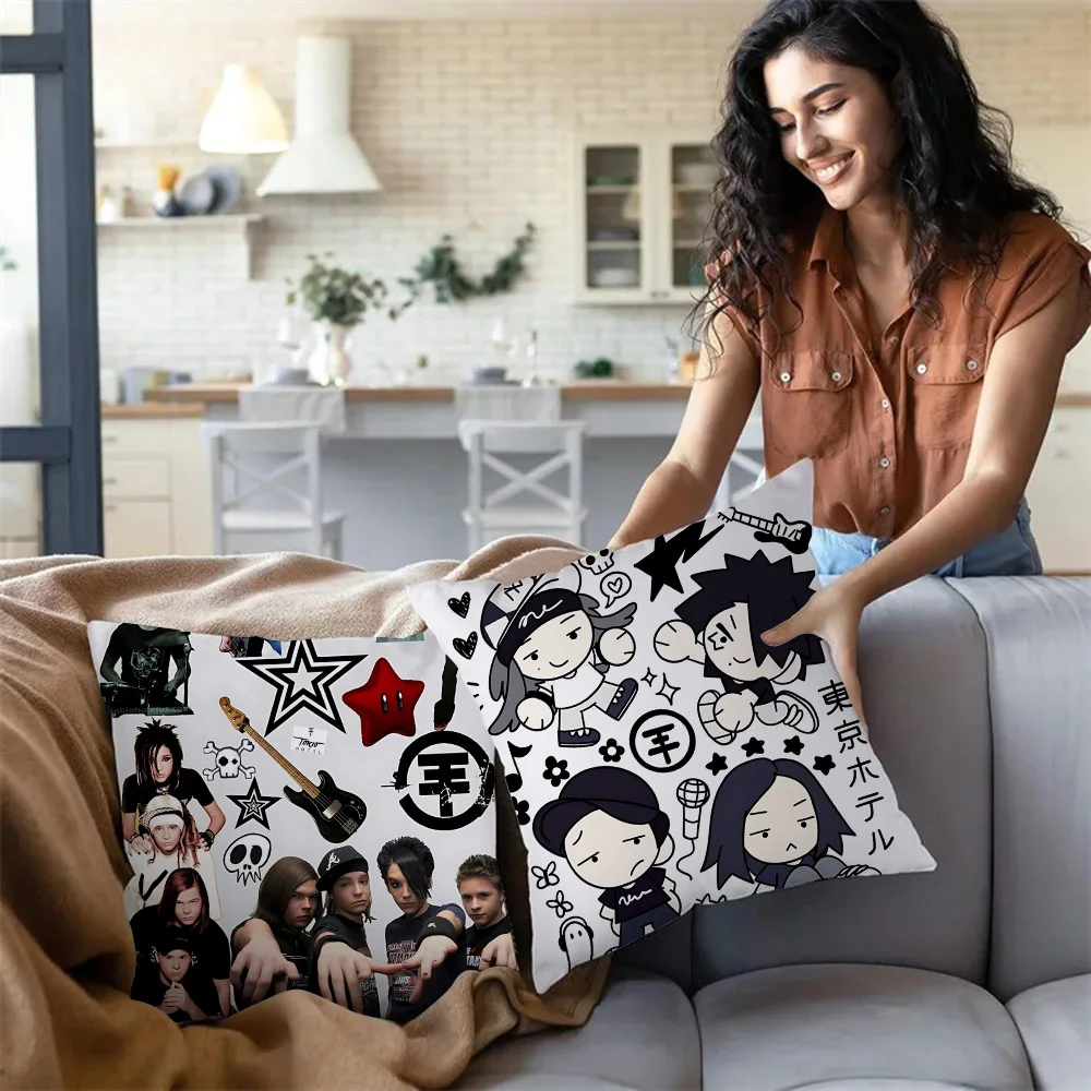 Hot Rock Band Tokios Hotels Pillow Covers Cartoon Sofa Decorative Home Double-sided Printing Short Plush Cute Cushion Cover 3